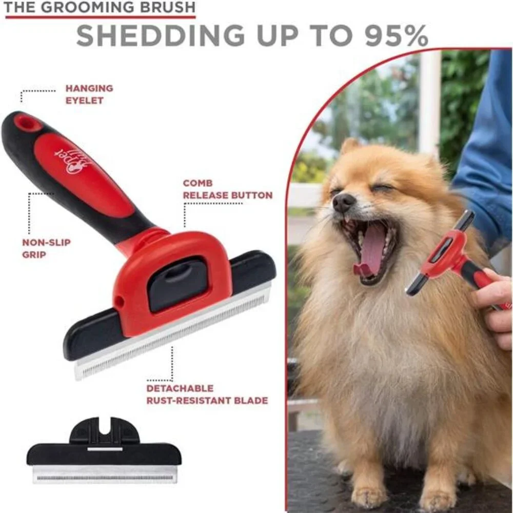 Pet Grooming Brushes for Dogs and Cats Shedding Hair (Red, Grooming Kit)
